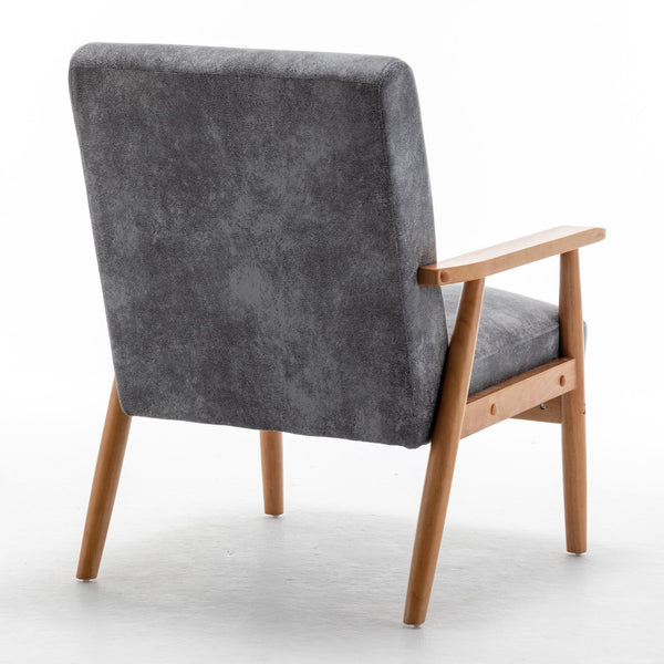 English Elm 25.38'' 25.38" Wide Classic Mid-Century Modern Arm Chair with Solid Wood Arms, Plush Foam & Microfiber Finish Grey B2735P271018
