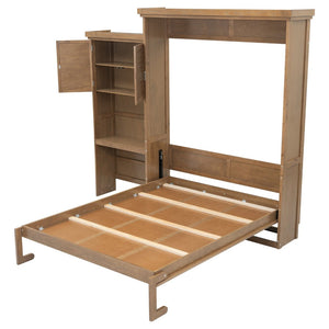 English Elm Queen Size Murphy Bed With Louvered Design, Multi-Storage Solution For Compact Living Spaces N7090004018D-GIGA