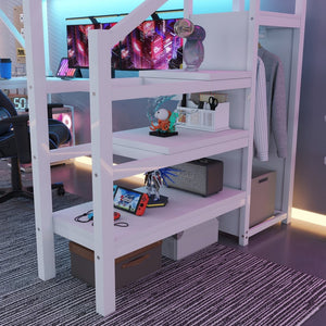 English Elm Metal Full Loft Bed with L Shaped Desk Wardrobe Rgb Lighting and Usb Charging White W2593S00054