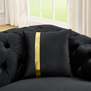 English Elm 2 Piece Velvet Chesterfield Sofa Set with Gold Steel Trim Button Tufted Living Room Couch Black W1191S00099