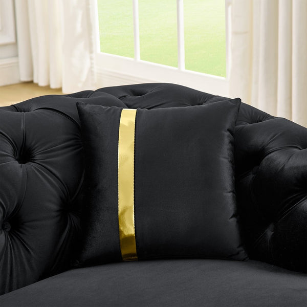 English Elm 2 Piece Velvet Chesterfield Sofa Set with Gold Steel Trim Button Tufted Living Room Couch Black W1191S00099