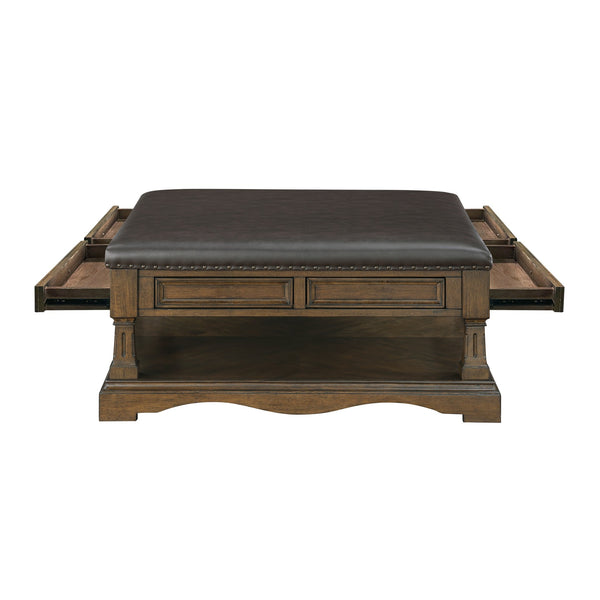 English Elm Traditional Rustic Lift-Top Cocktail Table with Hidden Storage, Pine Veneer Finish, Casters for Easy Mobility and Workspace Convenience Brown 44 L x 44 W x 14.5 H B011P387109