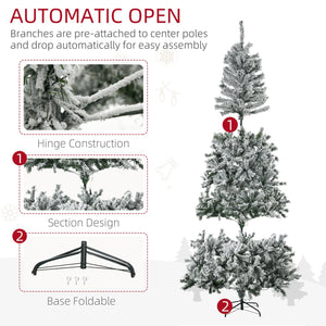 English Elm HOMCOM 7.5' Flocked Artificial Christmas Tree Prelit with 500 Cold White LEDs, 1254 Branches, Flame-Retardant W2225P173951