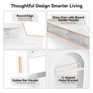 English Elm Corner Makeup Vanity Desk with 360° Rotating LED Mirror, Adjustable Brightness, L-Shaped Corner Design and Pull-Out Storage for Small Spaces White N844P263663A