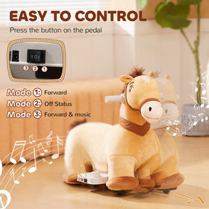 English Elm Qaba Battery Powered Toddler Ride on Pony with Music Soft Touch Foam Seat Pu Wheels Brown W2225P249818