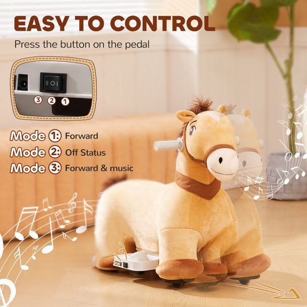 English Elm Qaba Battery Powered Toddler Ride on Pony with Music Soft Touch Foam Seat Pu Wheels Brown W2225P249818