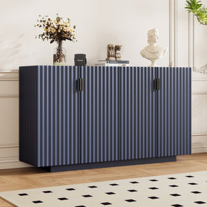 English Elm TREXM Fluted Buffet Cabinet with Wave Design, Spacious Sideboard with Adjustable Shelves & Soft-Close Doors Antique Navy N715P183992M
