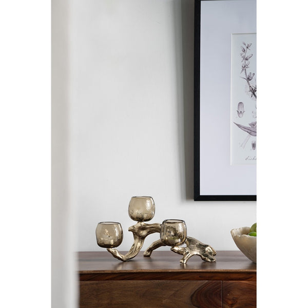 English Elm 15.7x9.1x7.9" Gold Aluminum Branch Votive Holder with Three Glass Cups for Glam Decor W2078P490404