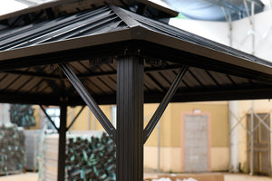 English Elm 10*10 Weatherproof Double-Roof Gazebo Pavilion Black - Galvanized Steel Hardtop, Aluminum Frame, Ventilated Design W765S00017