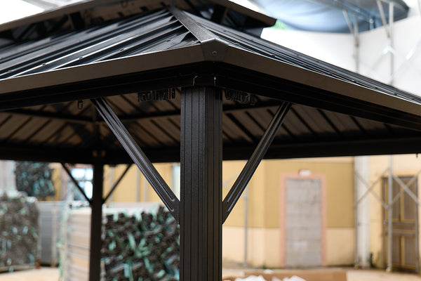 English Elm 10*10 Weatherproof Double-Roof Gazebo Pavilion Black - Galvanized Steel Hardtop, Aluminum Frame, Ventilated Design W765S00017