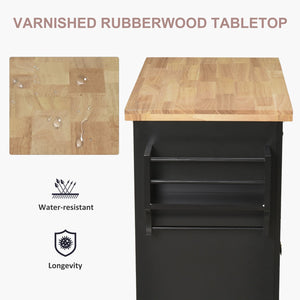 English Elm HOMCOM Mobile Kitchen Island Cart with Rubberwood Butcher Top, Locking Casters, Drawers & Shelves for Organized Prep and Storage Black W2225P173892