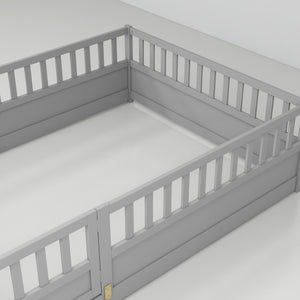 English Elm Full Montessori Floor Bed Frame For Kids - Secure, Low-Profile Design In Gray For Safe Play & Sleep W1858P164934