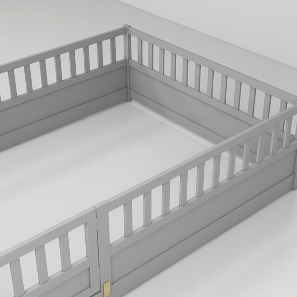 English Elm Full Montessori Floor Bed Frame For Kids - Secure, Low-Profile Design In Gray For Safe Play & Sleep W1858P164934