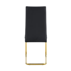 English Elm Tempered Glass Rectangular Dining Set Seats 8 with Glam Metal Legs Pu Leather Chairs Black,Gold W3875S00057