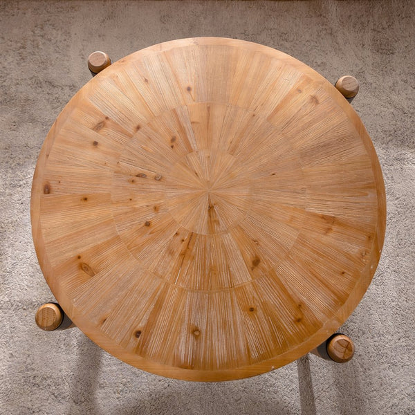 English Elm Wood Round Coffee Table Rustic Modern Solid Wood Center Table 34" Natural Finish — Safe, Easy-Clean, Easy-Assemble Elegance W3158P345621