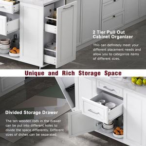 English Elm K&K Vintage Convex Kitchen Island Cart with Faux Marble Top, Tilt Trash, Pull-Out Organizer, Wheels White N707P299008W