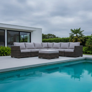 English Elm Fully Assembled 122'' Wicker L-Shaped Sectional Sofa With Cushions For Stylish Outdoor Spaces B120S00237