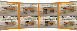 English Elm Multifunctional Lift Top Coffee Table with Tempered Glass Legs, Ergonomic Storage and Durable MDF Finish Natural Wood,Transparent W2920P226073
