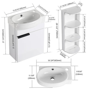English Elm Soft Close Wall Mounted Bathroom Vanity with Ceramic Vessel Sink and Storage Rack W999S00487