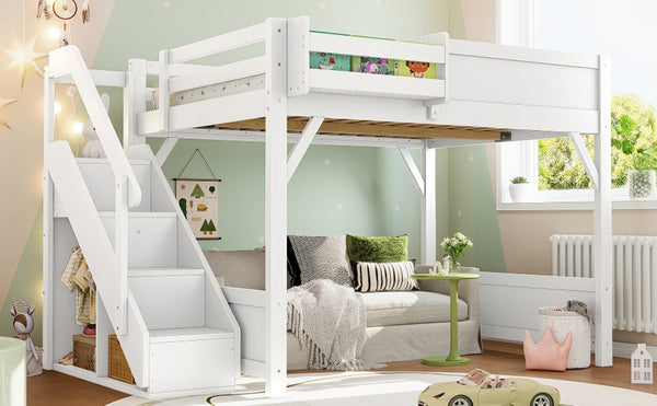 English Elm Twin Low Loft Bed Solid Pine Frame Kids Study Desk Blackboard Storage White Light White W1580S00468