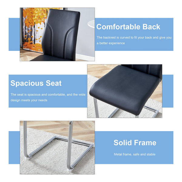 English Elm 6 Dining Chair Set Black PU Upholstered High-Back Chairs, Waterproof Stitching, Sturdy Legs, Easy Assembly W1151P203804