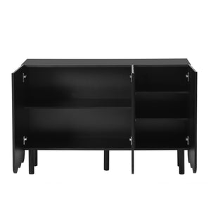 English Elm ON-TREND Cream Minimalist Shoe Cabinet with Wave Doors, Adjustable Shelves, Solid Pine Legs, Stylish Storage Black N721P180695B