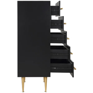 English Elm Contemporary 5-Drawer Chest with Brushed Gold Legs and Handle, Durable Wood Construction, Sleek Bedroom Storage Black+Gold 39 L x 21 W x 43 H B011P353753