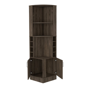 English Elm Corner Corner Bar Cabinet Dark Walnut with 8 Bottle Cubbies, 12-Glass Rack & 2 Shelves, Space-Saving Stylish Storage B097P253698
