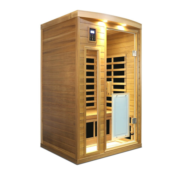English Elm Low Emf Two Person Far Infrared Sauna with Cedar Wood Bluetooth Audio and Led Lighting W632S00024