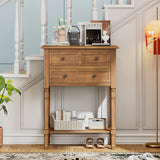 Trexm Narrow Console Table with 3 Drawers & Bottom Shelf - Natural Wood Finish