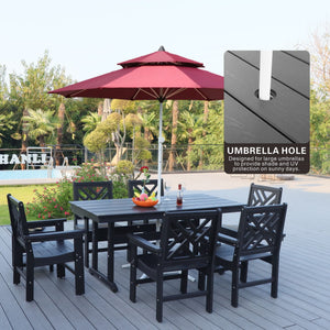 English Elm 7 Piece Hdpe Outdoor Dining Set For 6 - Stylish Table With Umbrella Hole, Perfect For Any Patio! W2681S00001