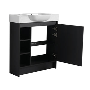 English Elm 30'' Freestanding vanity with white ceramic sink, soft-close doors, water-resistant melamine finish, modern handle design Dark Oak W999P310760