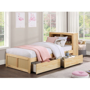 English Elm Modern Twin Platform Bed with Bookcase Headboard in Warm Natural Pine Wood Finish B011S02423