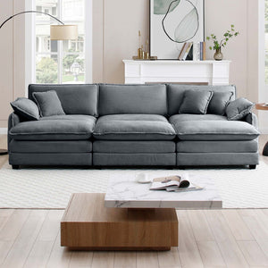 English Elm Oversized Modular Cushioned Sofa With 3 Ottomans – Versatile Sleeper Design In Grey Corduroy Fabric W714S00759-GIGA