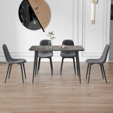 English Elm 1 Table and 4 Chairs Set.Gray Wood Grain Table With Mdf Tabletop and Black Iron Legs.A Set Of 4 Modern Medieval Style Chairs, Equipped With Soft Cushions and Black Metal Legs.Dt-1226,B0501A