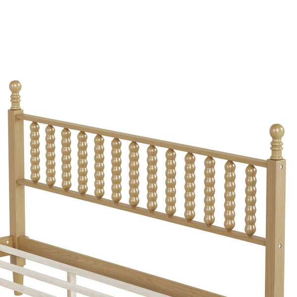 English Elm King Rubberwood Platform Bed Sculptural Gourd Headboard Retro Natural Finish Bedroom N733P338316M