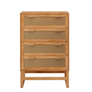 English Elm Talo Four Drawer Dresser with Woven Rattan Fronts Light Wood Boho Bedroom Storage B2733S00006