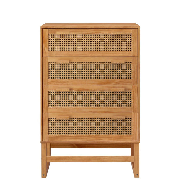 English Elm Talo Four Drawer Dresser with Woven Rattan Fronts Light Wood Boho Bedroom Storage B2733S00006