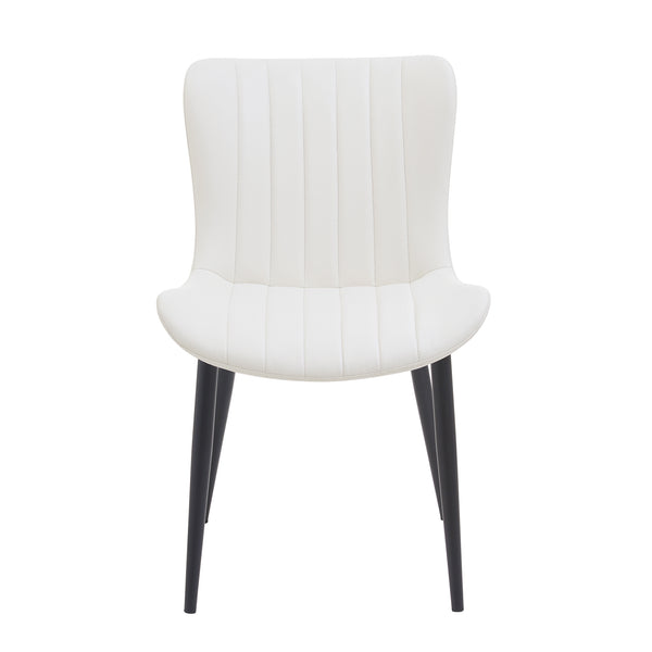 English Elm Set of 2 Dining Chairs with Thick Cushions and PU Leather Upholstery — Modern Sturdy Iron Frames for Home & Restaurant Seating Black,Cream White N842P300557K