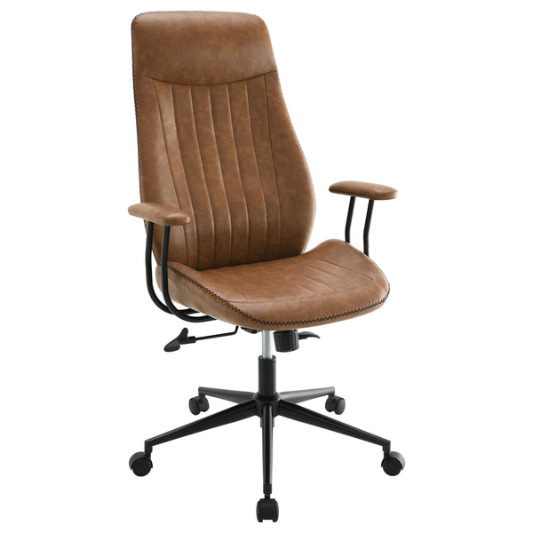 English Elm Hiram Upholstered Adjustable Home Office Desk Chair - Brown Faux Leather High-Back, Tufted Comfort B062P299802
