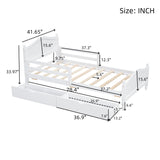 English Elm Twin Size Wood Platform Bed With Guardrails On Both Sides and Two Storage Drawers ,White