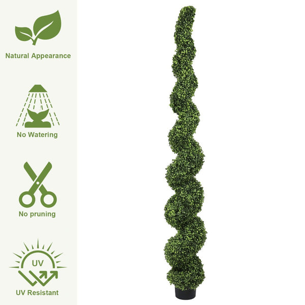 English Elm 7ft Spiral Faux Boxwood Topiary Uv Resistant Artificial Tree for Patio Entryway Decor W2945P389452