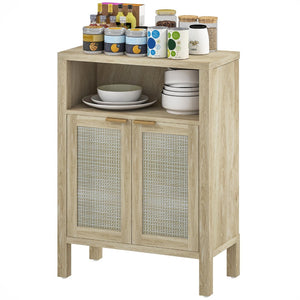 English Elm Homcom Rattan Door Buffet Cabinet Open Shelf Gold Hardware Accent Storage W2225P485645