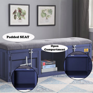 English Elm Cargo Industrial Storage Bench with Padded Seat, Metal Doors & Open Compartment for Entryway Decor Blue,Gray 61 L x 19 W x 10 H B2726P263384