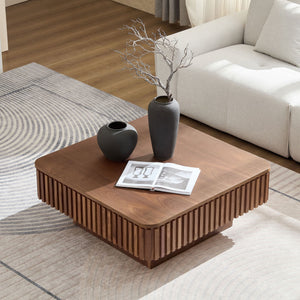 English Elm 35.43 Inch Modern Handcraft Drum Coffee Table Square Lift-Top with Hidden Storage & Wood Grain Finish Walnut W2582P340812