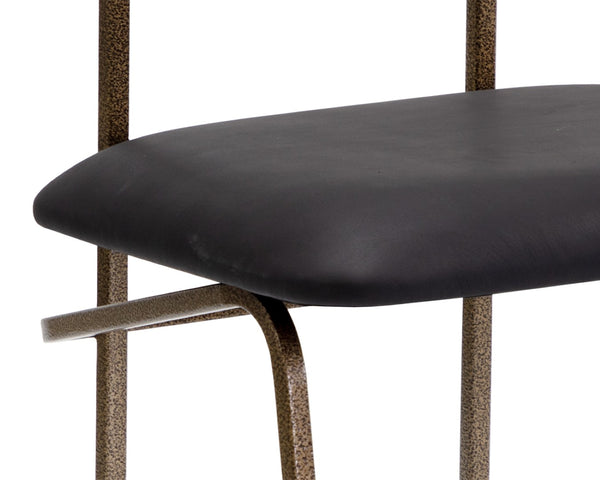 Sunpan GIBBONS Dining Chair - Artisan-Made Antique Brass Frame & Charcoal Black Leather for Modern Elegance 110368