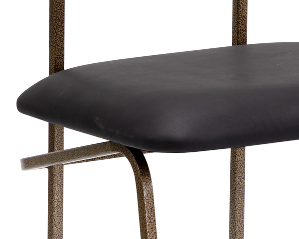 Sunpan Gibbons Dining Chair - Unique Mid-Century Modern Design with Handcrafted Leather and Iron Frame Antique Brass / Charcoal Black Leather