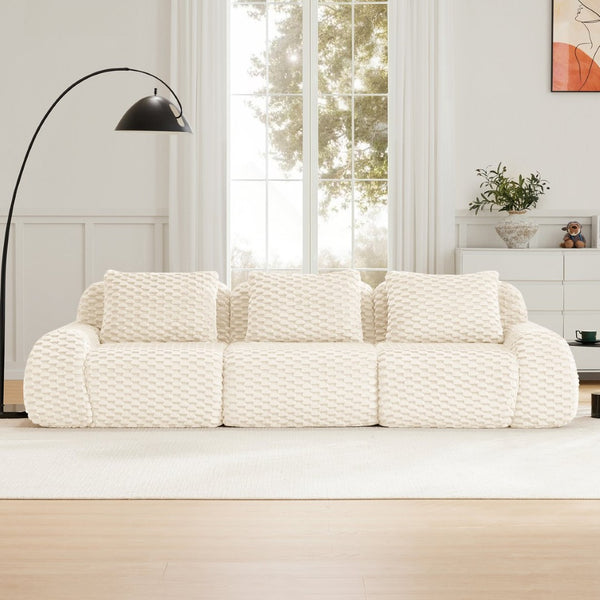 English Elm 114" Modular Cloud Sectional Sofa Flannelette Upholstery Deep Seat Living Room Couch Cream W714S01518