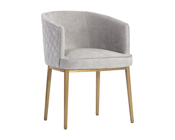 Sunpan Cornella Dining Armchair - Elegant Modern Design with Antique Brass Frame and Diamond Stitching Detail Polo Club Stone