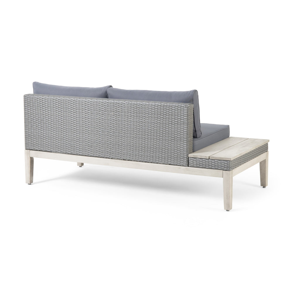 English Elm Christopher Knight Home® - LOFT Acacia Wood 2-Seater Sofa with Woven Polyethylene Rattan, Water-Resistant Cushions & Side Tables Grey 67256.00GRY